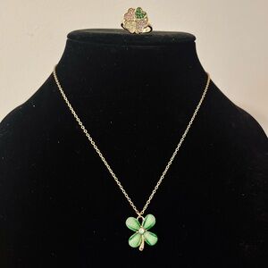 Hand Crafted Gold Clover Necklace w/ Ring Set